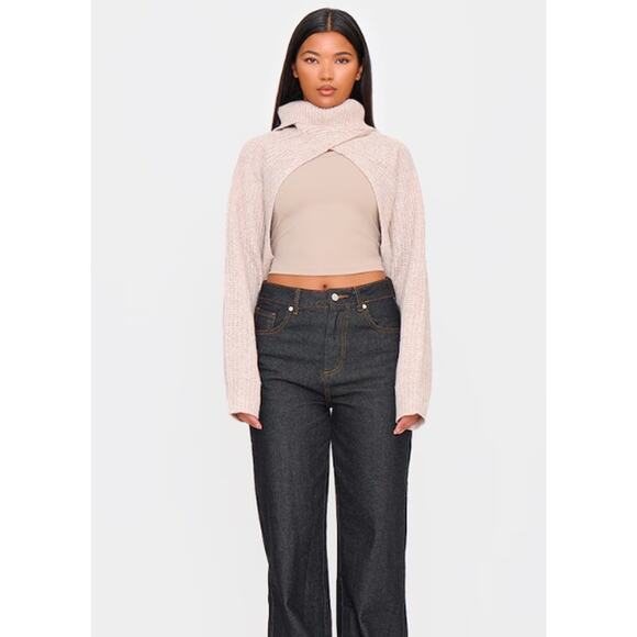 PrettyLittleThing Beige Extreme Cropped Knit Sweater UK Size Medium NWT - Picture 3 of 7